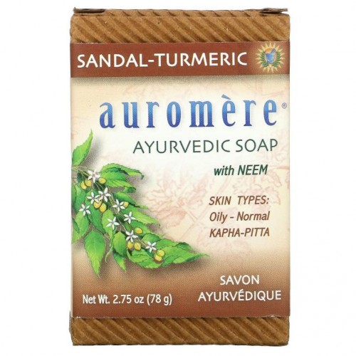 Auromere, 님 함유 아유르베다 비누, 샌달-강황, 78g(2.75oz)