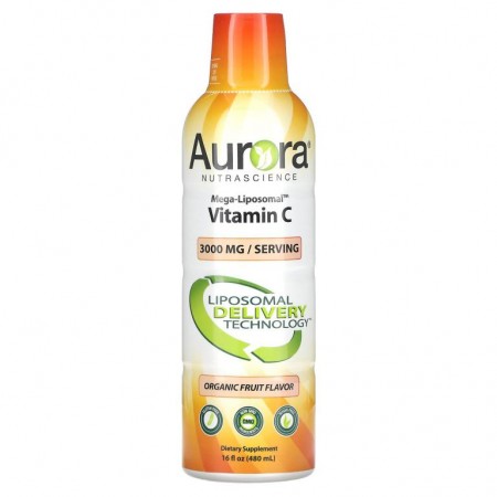 Aurora Nutrascience, 메가 리포소말 비타민C, 유기농 과일 맛, 3,000mg, 480ml(16fl oz)