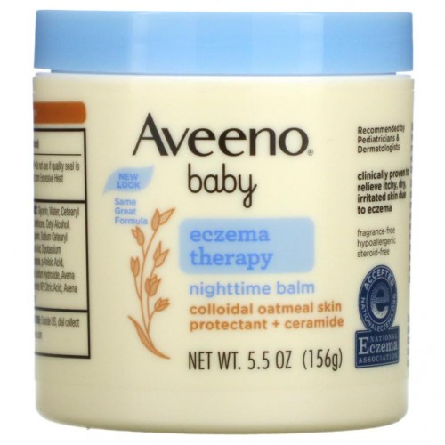 Aveeno, 유아용, 습진 테라피, 나이트타임 밤, 향료 무함유, 156g(5.5oz)