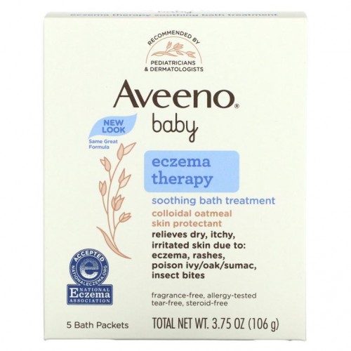 Aveeno, 아기용, 습진 테라피, 수딩 배스 트리트먼트, 무향, 배스 팩 5개입, 106g(3.75 oz)