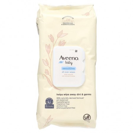 Aveeno, 아기용, 민감한 피부용, 다용도 물티슈, 64매