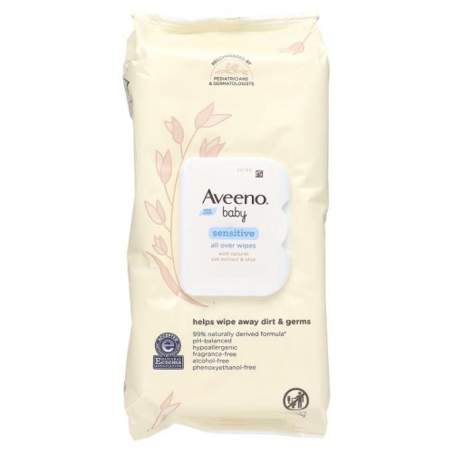 Aveeno, 아기용, 민감한 피부용, 다용도 물티슈, 64매