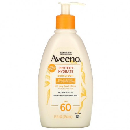 Aveeno, 피부 보호 + 수분, 자외선 차단제, SPF 60, 354ml (12 fl oz)