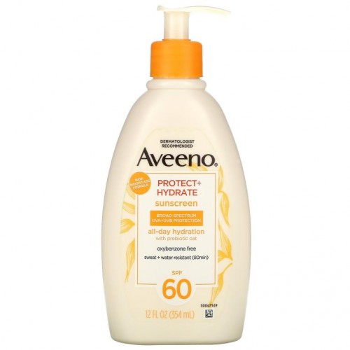 Aveeno, 피부 보호 + 수분, 자외선 차단제, SPF 60, 354ml (12 fl oz)