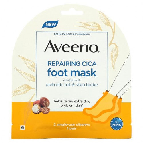 Aveeno, 리페어링 시카 풋 마스크, 일회용 슬리퍼 2 개입