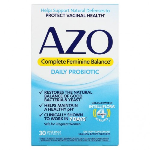 Azo, Complete Feminine Balance, 데일리 프로바이오틱, 하루 한 번 30캡슐
