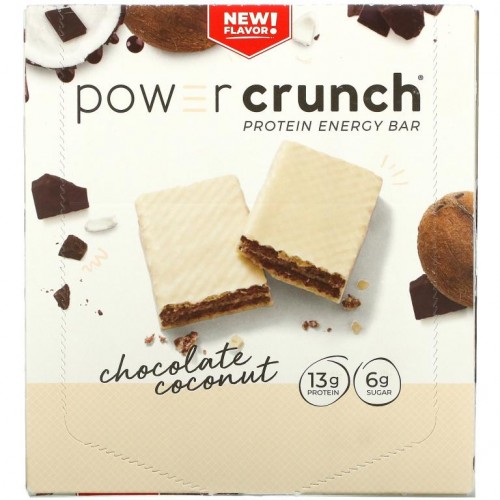 BNRG, POWER CRUNCH 프로틴 에너지 바, 초콜릿 코코넛, 바 12개, 개당 40g(1.4oz)