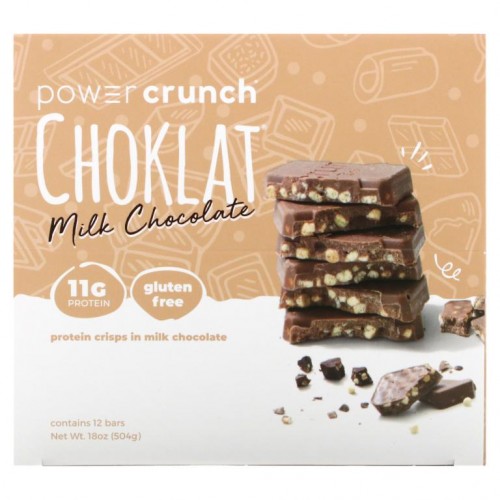 BNRG, 파워 크런치 프로틴 에너지 바, Choklat, 밀크 초콜릿, 12 바, 각 1.5 온스 (42 g)