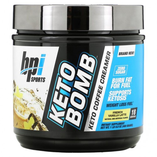 BPI Sports, Keto Bomb, 케토 커피 크리머, 프렌치 바닐라 라떼, 468g(1lbs 0.5oz)
