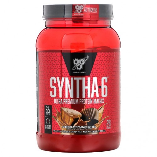 BSN, 신따-6, 울트라 프리미엄 린 머슬 프로틴 파우더, 초콜렛 땅콩 버터, 2.91 lbs (1.32 kg)