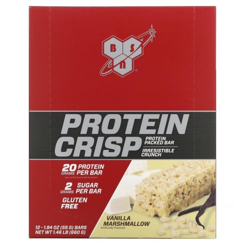 BSN, 프로틴 크리스프, 바닐라 마시멜로우, 바 12개, 각 1.97 oz (56 g)