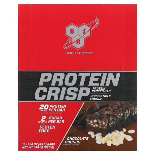 BSN, 프로틴 크리스프, 초콜릿 크런치 맛, 바 12개, 각 57g(2.01oz)