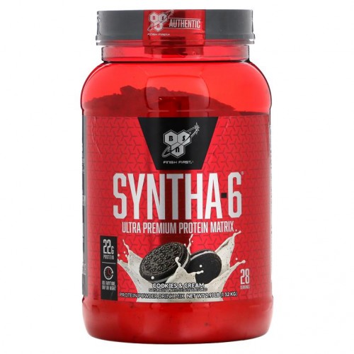 BSN, Syntha-6, 울트라 프리미엄 단백질 구성, 쿠키 앤 크림, 1.32kg(2.91lbs)