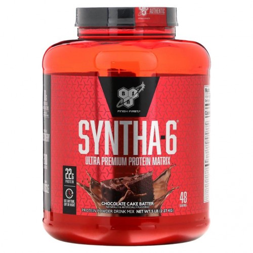 BSN, Syntha-6, 울트라 프리미엄 프로틴 매트릭스, 초콜릿 케이크 배터, 2.27kg(5.0lb)