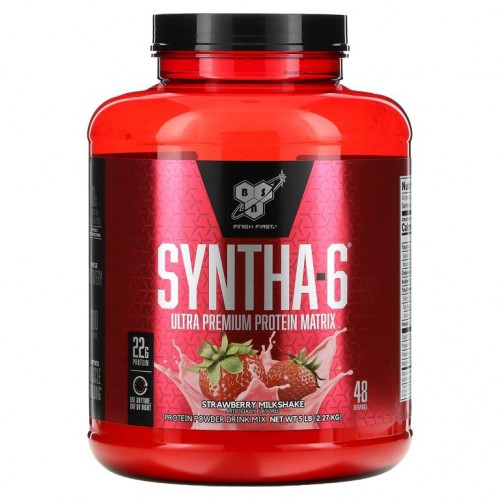 BSN, Syntha-6, 울트라 프리미엄 프로틴 매트릭스, 딸기 밀크셰이크, 2.27kg(5lb)