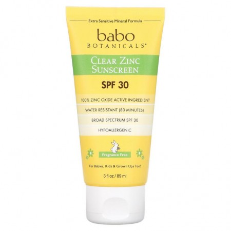 Babo Botanicals, 순수 아연 자외선 차단제, 극민감성 피부, SPF 30, 향료 무함유, 89ml(3fl oz)