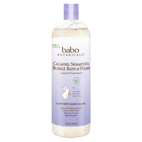 Babo Botanicals, 3-인-1 카밍 샴푸, 버블 바스 및 워시 편안한 라벤더 메도우스위트 함유, 13.5 액량 온스 (400 ml)