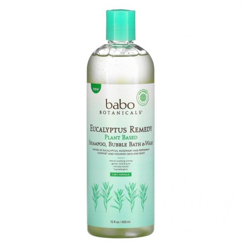 Babo Botanicals, 3-in-1 식물성 샴푸, 버블 배스 & 워시, 유칼립투스 레미디, 450ml(14fl oz)