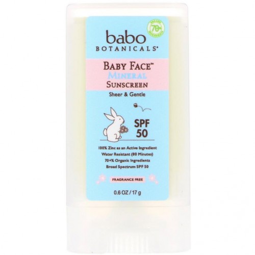 Babo Botanicals, Baby Face, 미네랄 선스크린 스틱, SPF 50, 17g(0.6oz)