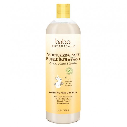 Babo Botanicals, 모이스처라이징 베이비 버블 바스 & 워시, 오트밀 카렌듀라, 15 fl oz (450 ml)