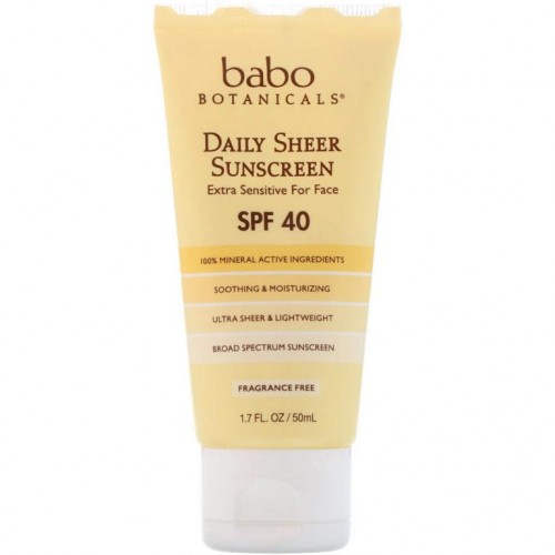 Babo Botanicals, 데일리 시어 미네랄 자외선 차단제, SPF 40, 50 ml(1.7 fl oz)