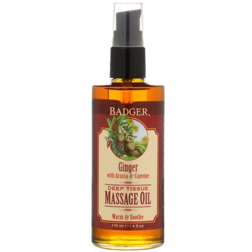 Badger Company, 딥 티슈 마사지 오일, 진저, 아르니카 및 카이엔 함유, 118ml(4fl oz)