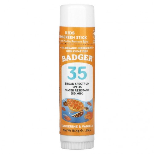 Badger Company, 키즈, 천연 미네랄 자외선 차단 페이스 스틱, SPF 35, 귤 & 바닐라, 18.4g(0.65oz)