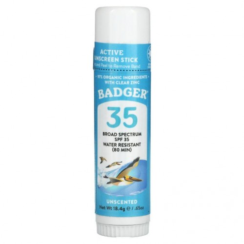 Badger Company, 천연 미네랄 자외선 차단 페이스 스틱, SPF 35, 무향, 18.4g(0.65oz)
