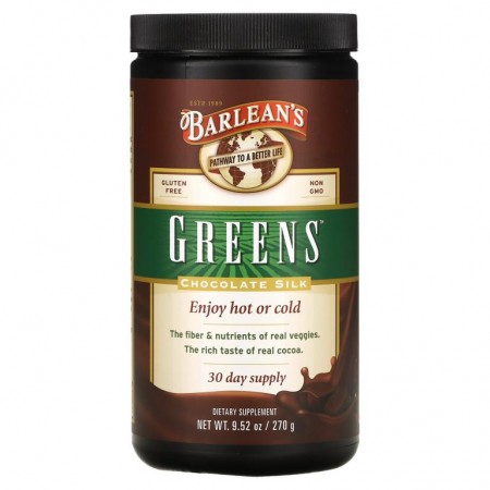 Barlean's, 녹색 채소, 분말 포뮬라, 초콜릿 실크, 270g(9.52oz)