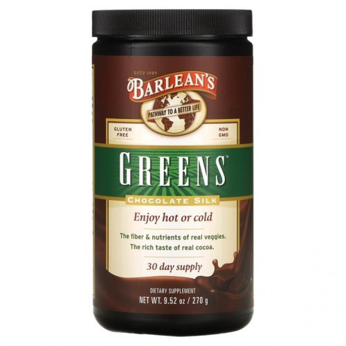 Barlean's, 녹색 채소, 분말 포뮬라, 초콜릿 실크, 270g(9.52oz)