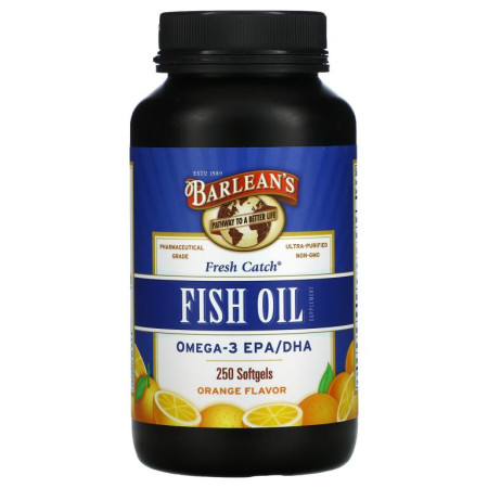 Barlean's, 프레시 케치 피시 오일 보충제, 오메가-3 EPA/DHA, 오렌지 맛, 250 소프트젤