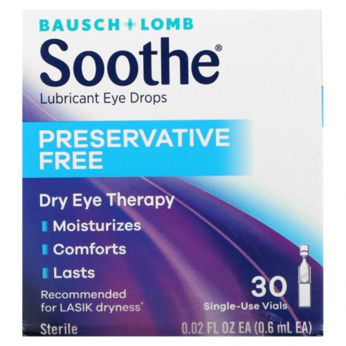 Bausch + Lomb, Soothe, 연고형 안약, 보존제 무함유, 일회용 30개, 각 0.6ml(0.02fl oz)