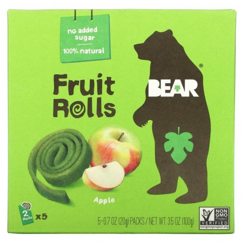 Bear, Fruit Rolls, Apple, 5 Packs, 0.7 oz (20 g) Each