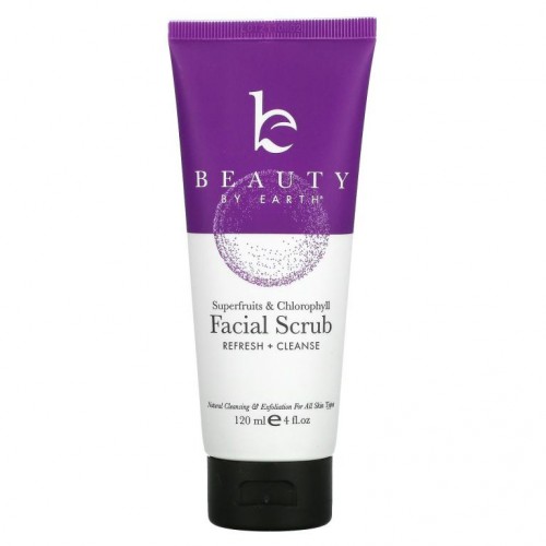 Beauty By Earth, 슈퍼 과일 및 카렌듈라 마이크로더마어브레이전 페이스 스크럽 각질 제거제, 클렌저 및 스킨 폴리쉬, 120ml(4fl oz)