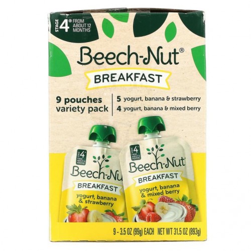 Beech-Nut, Breakfast, Variety Pack, Stage 4, 9 Pouches, 3.5 oz (99 g) Each