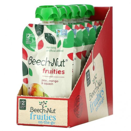 Beech-Nut, Fruities, Stage 2, Pear, Mango & Squash, 6 Pouches, 3.5 oz (99 g) Each