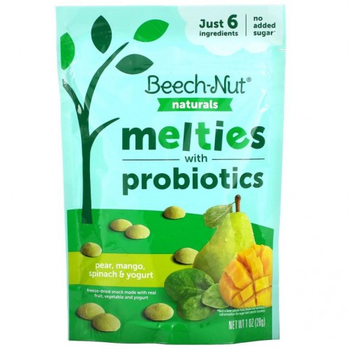 Beech-Nut, Naturals, 프로바이오틱 함유 멜티, 발달 3단계, 배, 망고, 시금치, 요거트, 28g(1oz)