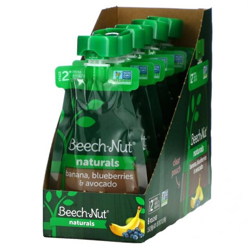 Beech-Nut, Naturals, Stage 2, Banana, Blueberries & Avocado, 6 Pouches, 3.5 oz (99 g) Each