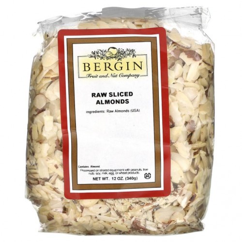 Bergin Fruit and Nut Company, 무가공 슬라이스 아몬드, 12 oz (340 g)