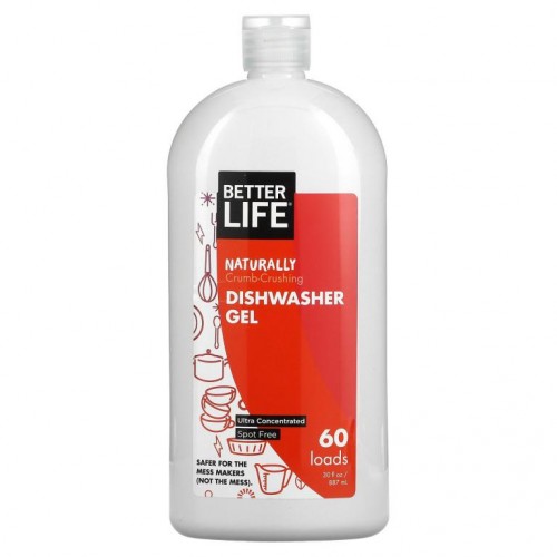 Better Life, 천연 크럼-크러싱 설거지 젤, 향료 무함유, 60회분, 887ml(30oz)