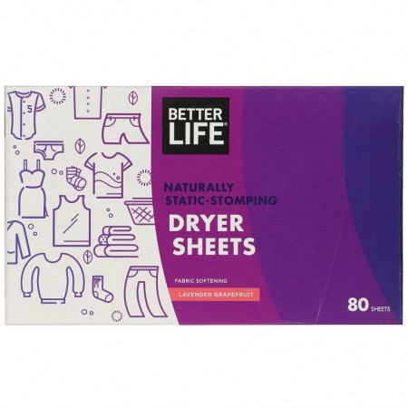 Better Life, 내추얼리 스테틱 스톰핑 드라이어 시트, 라벤더 그레이프프루트, 80시트