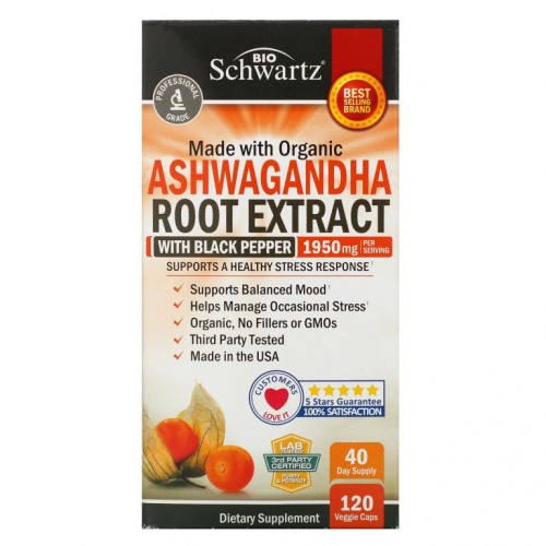 BioSchwartz, 아슈와간다 뿌리 추출물, 650mg, 베지 캡슐 120정
