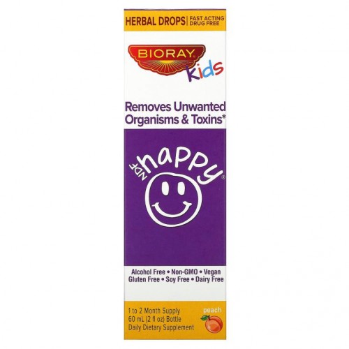 Bioray, NDF Happy, 불필요한 미생물 & 독소 제거, 키즈, 복숭아 맛, 60ml (2fl oz)