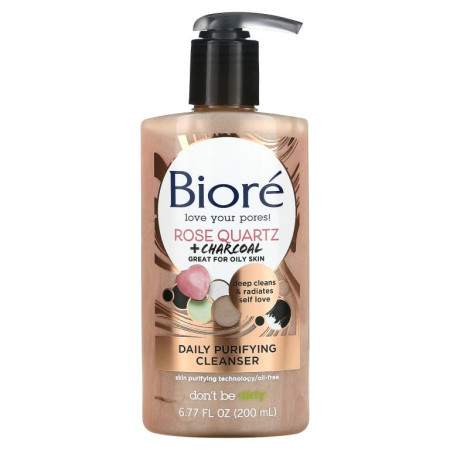 Biore, Daily Purifying Cleanser, Rose Quartz + Charcoal, 6.77 fl oz (200 ml)