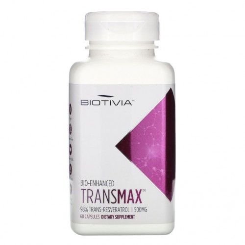 Biotivia, Transmax, 트랜스-레스베라트롤 98%, 500mg, 캡슐 60정