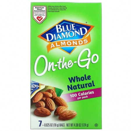 Blue Diamond, Almonds, On-The-Go, Whole Natural, 7 Bags, 0.625 oz (18 g) Each