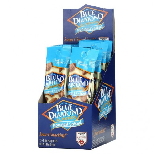 Blue Diamond, Almonds, Roasted Salted, 12 Tubes, 1.5 oz (43 g) Each