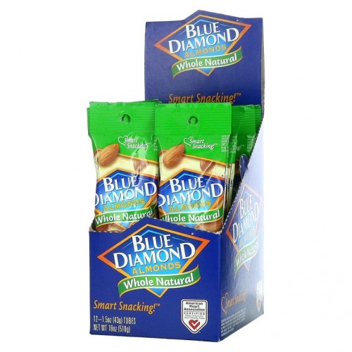 Blue Diamond, Almonds, Whole Natural, 12 Tubes, 1.5 oz (43 g) Each