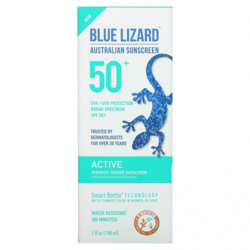 Blue Lizard Australian Sunscreen, 액티브, 미네랄 자외선 차단제, SPF 50+, 148ml(5fl oz)