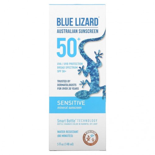 Blue Lizard Australian Sunscreen, Sensitive, Mineral Sunscreen, SPF 50+, 5 fl oz (148 ml)